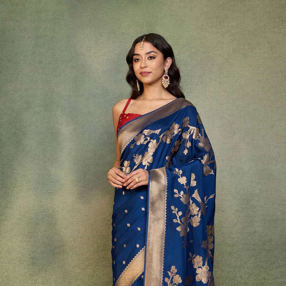 Blue Woven Pure Viscose Saree image number null