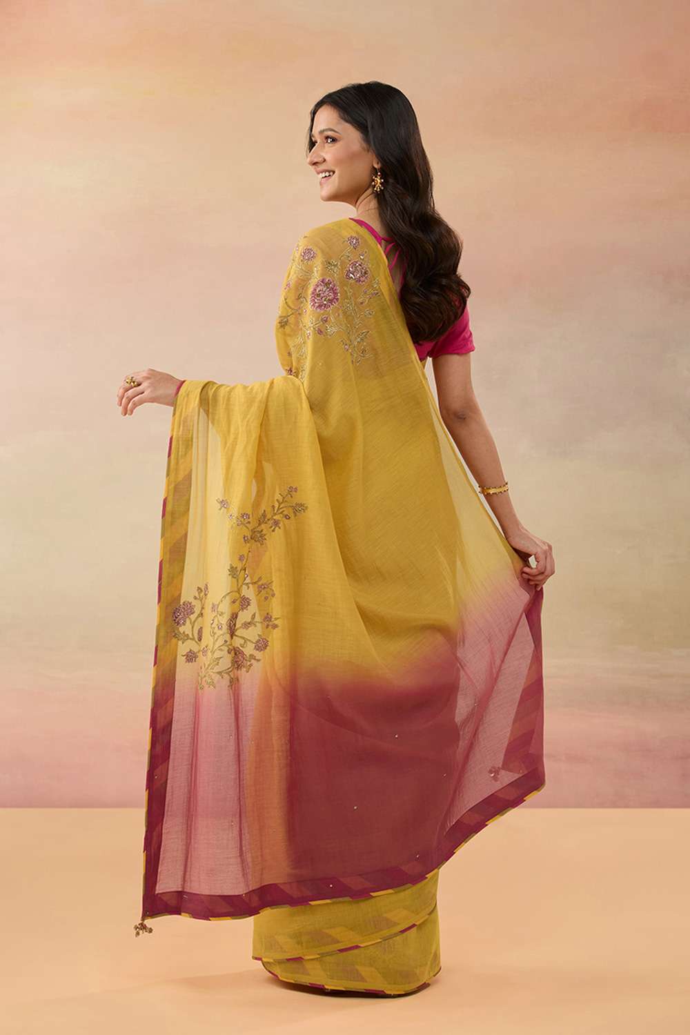 Dark Yellow Pure Silk Cotton Embroidered Saree image number null