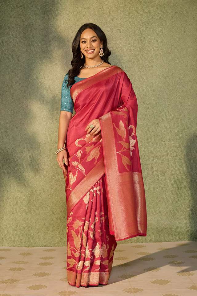 Pink Woven Pure Viscose Saree image number