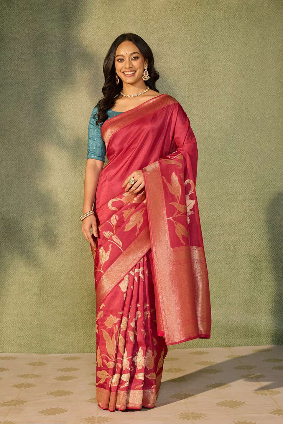 Pink Woven Pure Viscose Saree