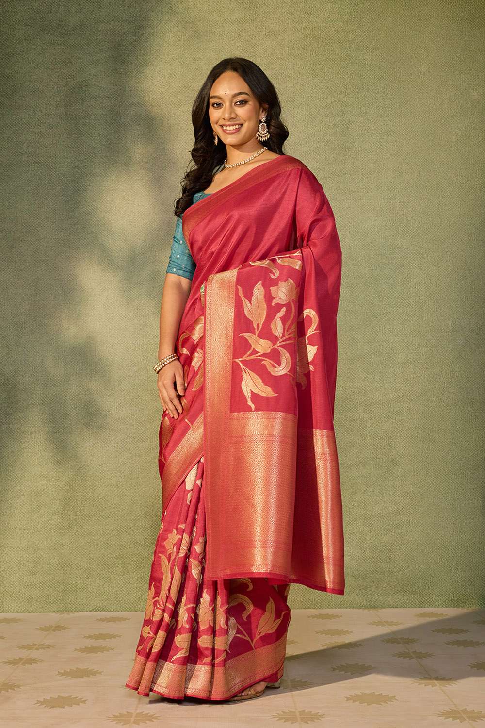 Pink Woven Pure Viscose Saree image number null