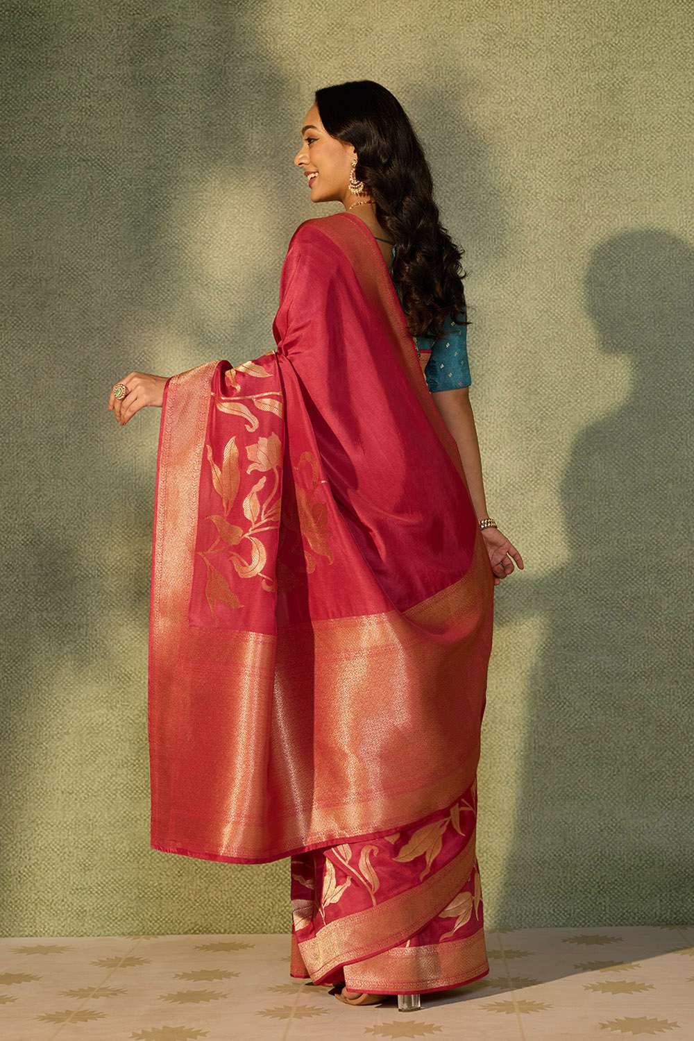 Pink Woven Pure Viscose Saree image number null