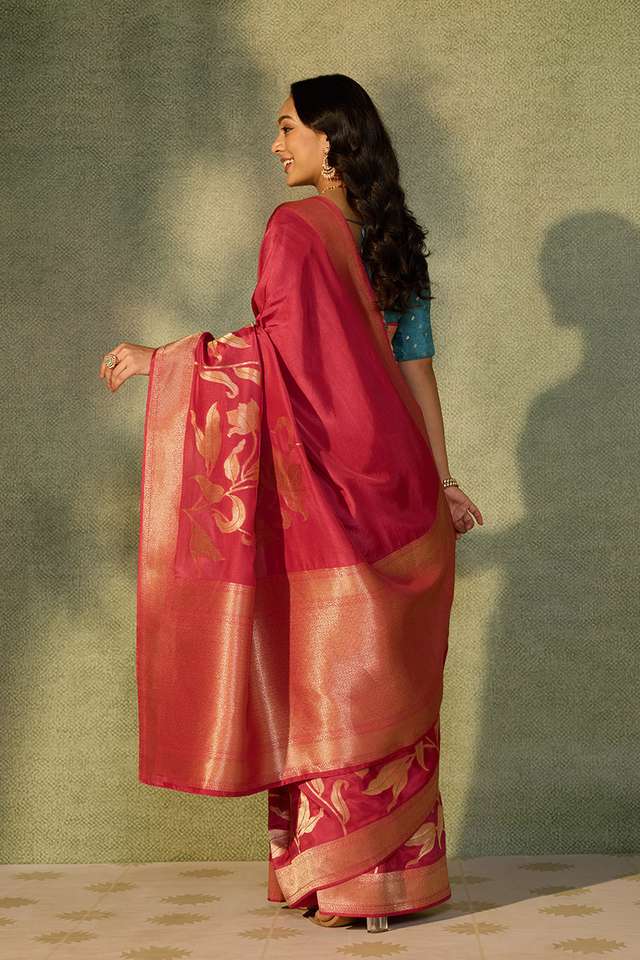 Pink Woven Pure Viscose Saree thumbnail image number null