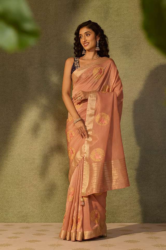 Pink Viscose Tissue Embroidered Saree thumbnail image number null