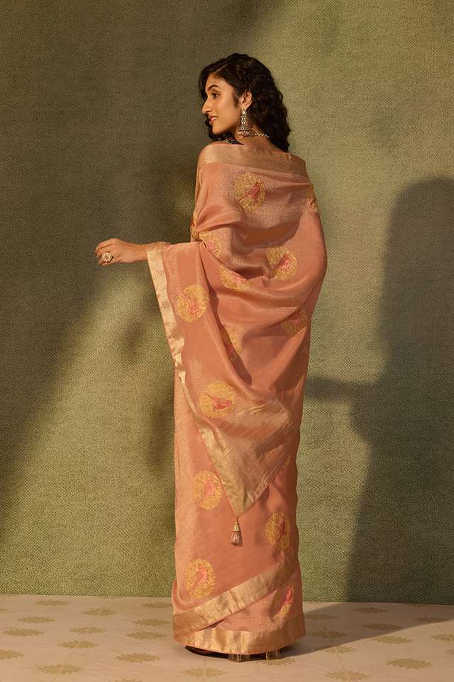 Pink Viscose Tissue Embroidered Saree thumbnail image number null
