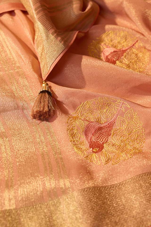 Pink Viscose Tissue Embroidered Saree thumbnail image number null