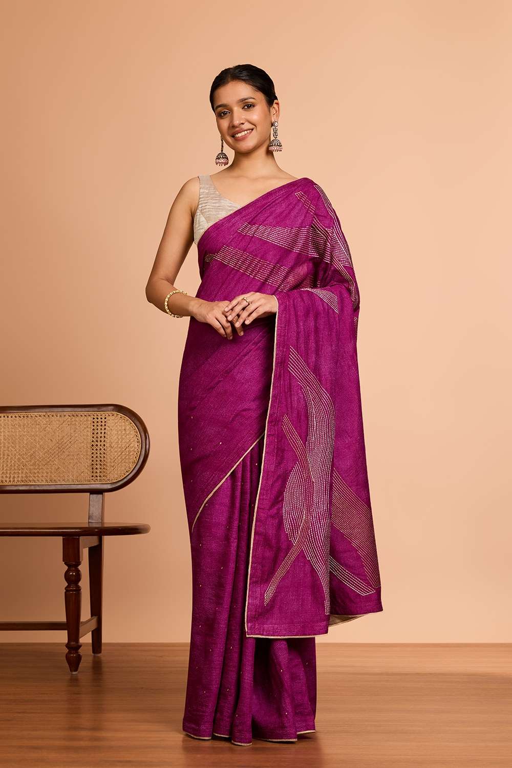 Purple  Pure Tussar Silk Embroidered Saree image number null