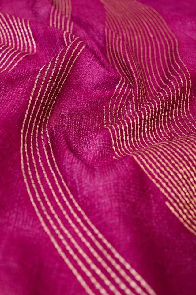Purple  Pure Tussar Silk Embroidered Saree thumbnail image number null