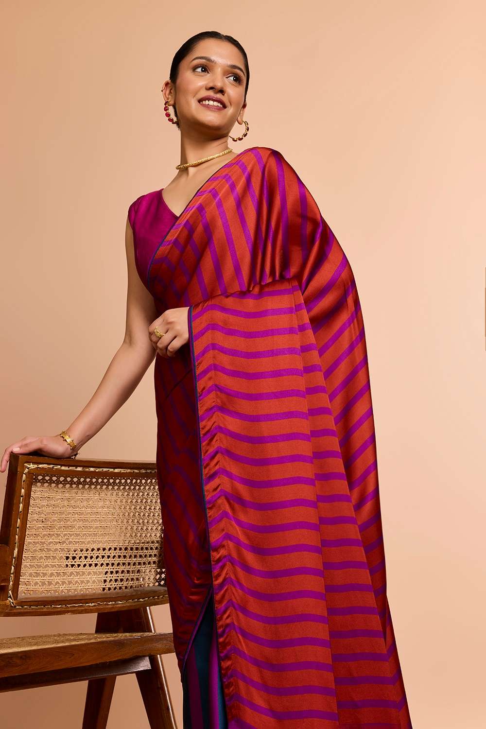 Purple Printed Viscose Saree image number null