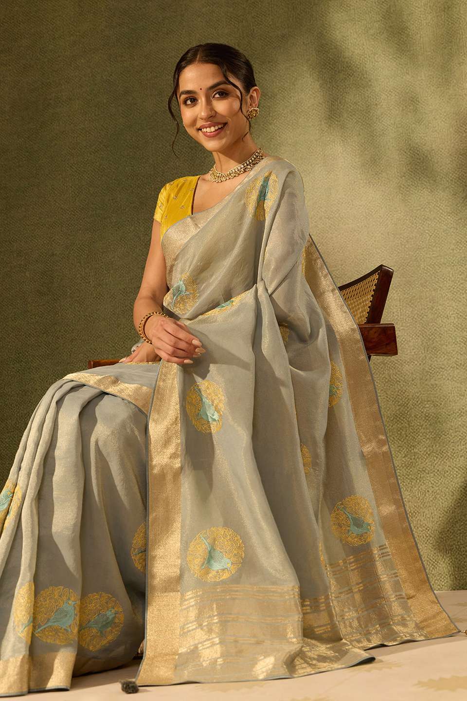 Light Blue Viscose Tissue Embroidered Saree