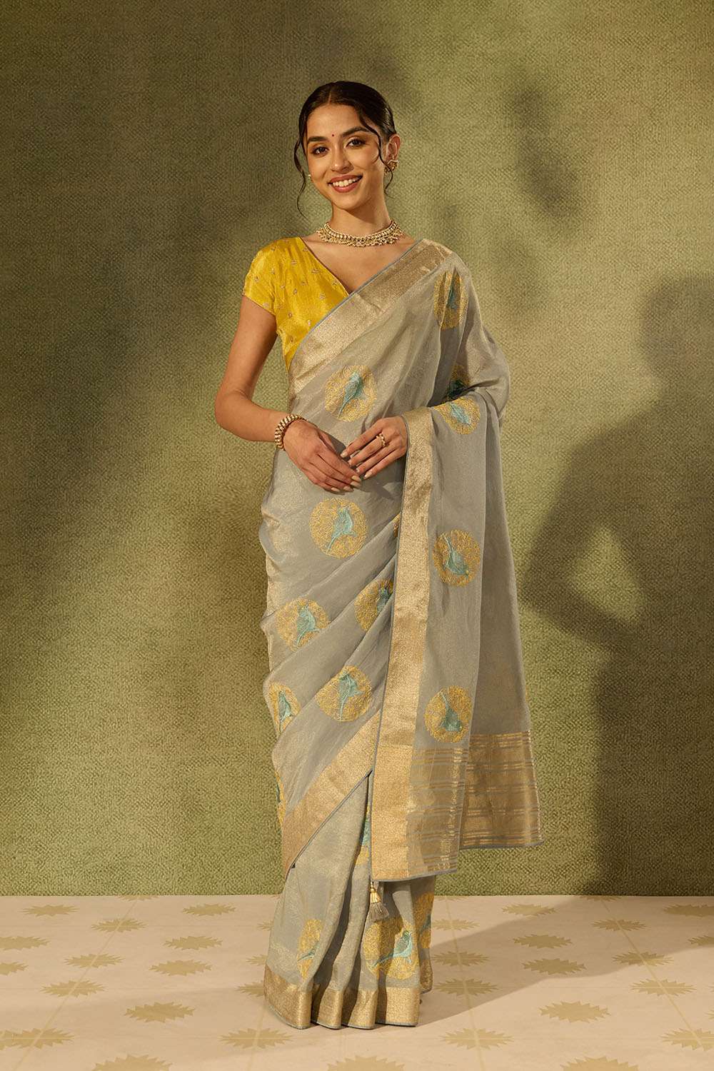 Light Blue Viscose Tissue Embroidered Saree image number null