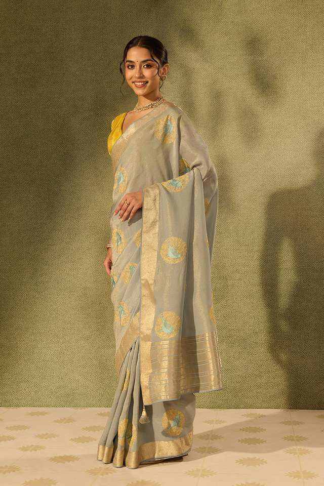 Light Blue Viscose Tissue Embroidered Saree thumbnail image number null