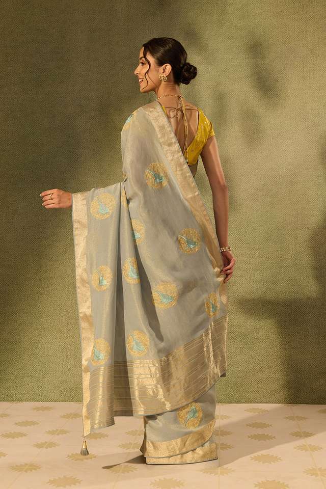 Light Blue Viscose Tissue Embroidered Saree thumbnail image number null