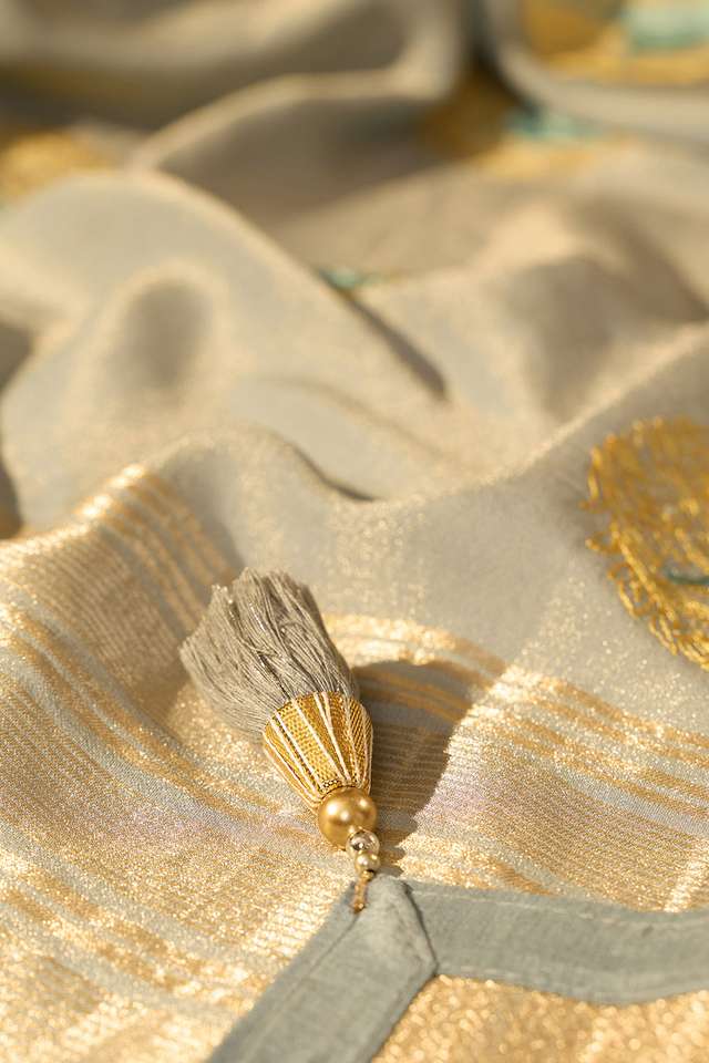 Light Blue Viscose Tissue Embroidered Saree thumbnail image number null