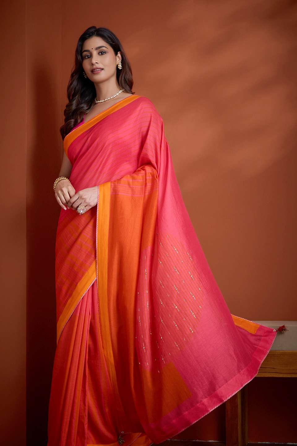 Pink Pure Silk Cotton  Embroidered Saree
