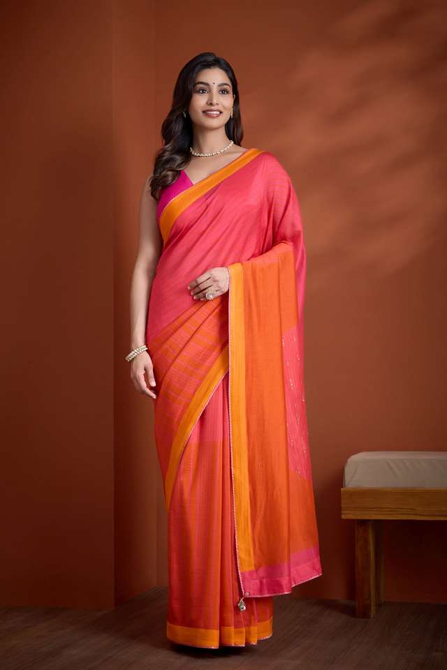 Pink Pure Silk Cotton  Embroidered Saree thumbnail image number null