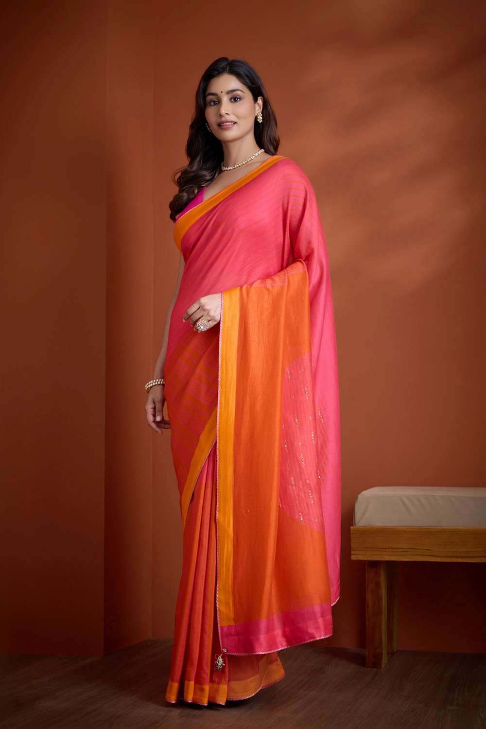 Pink Pure Silk Cotton  Embroidered Saree image number null