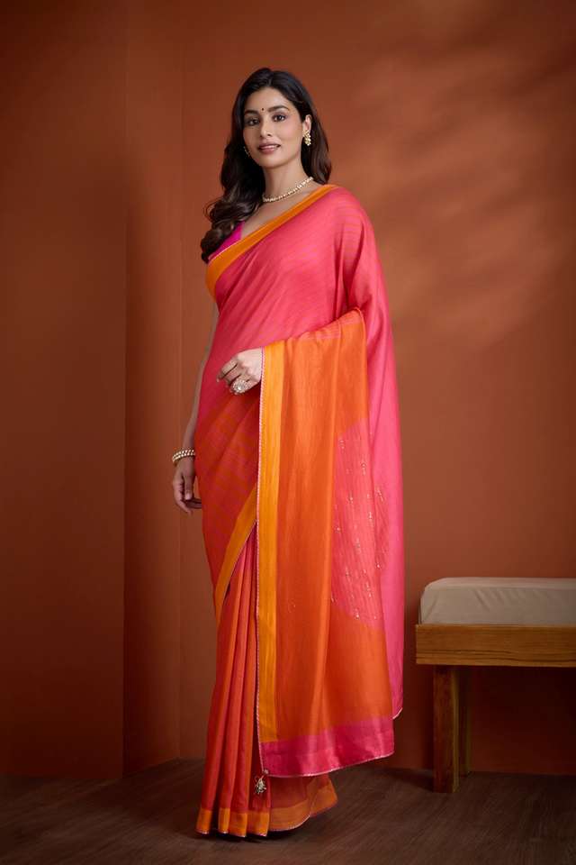 Pink Pure Silk Cotton  Embroidered Saree thumbnail image number null
