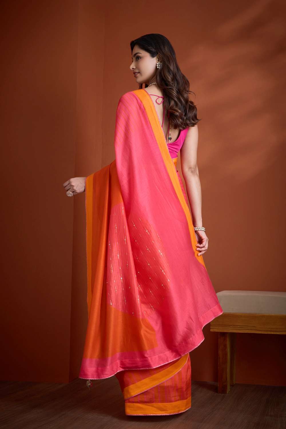 Pink Pure Silk Cotton  Embroidered Saree image number null