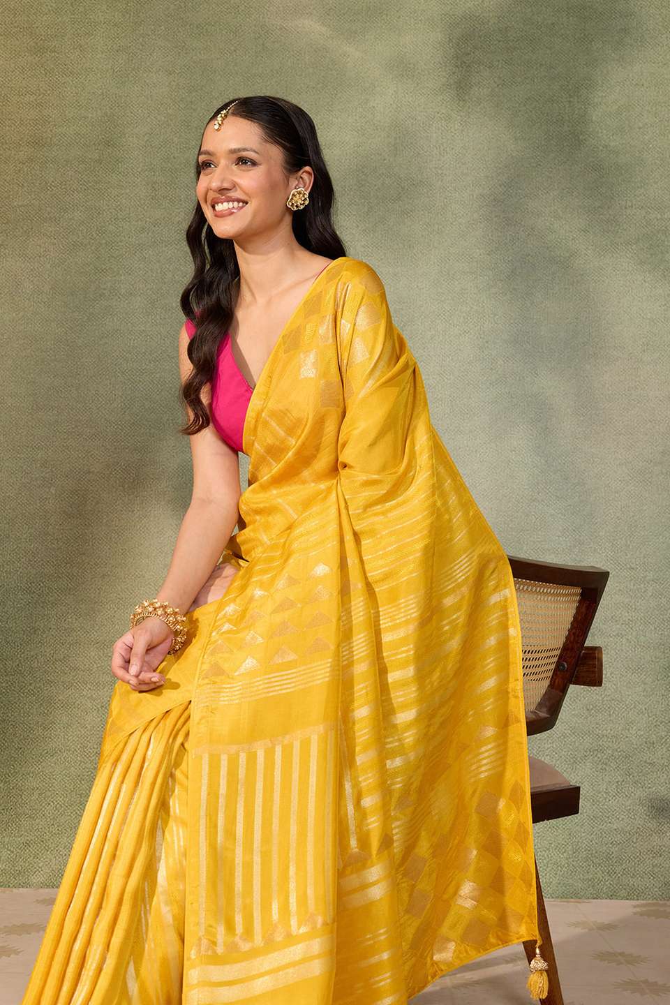 Yellow Woven Pure Viscose Saree