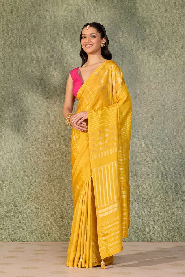 Yellow Woven Pure Viscose Saree thumbnail image number null