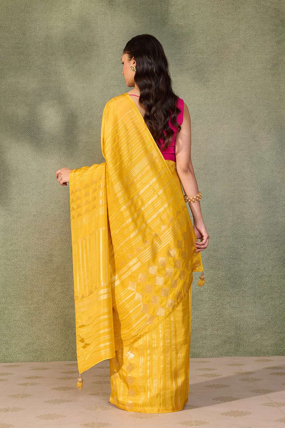 Yellow Woven Pure Viscose Saree image number null