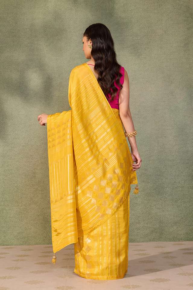 Yellow Woven Pure Viscose Saree thumbnail image number null