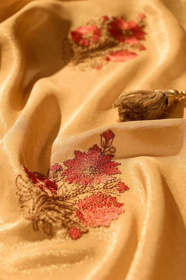 Beige Viscose Tissue Embroidered Saree thumbnail image number null
