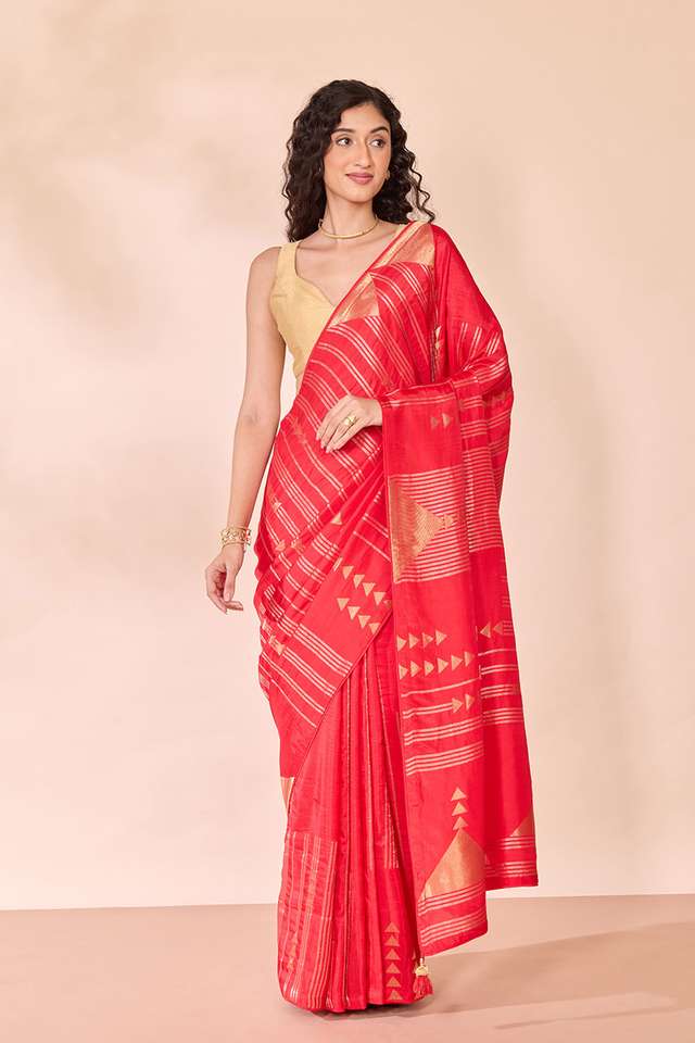 Red Woven Pure Viscose Saree thumbnail image number null