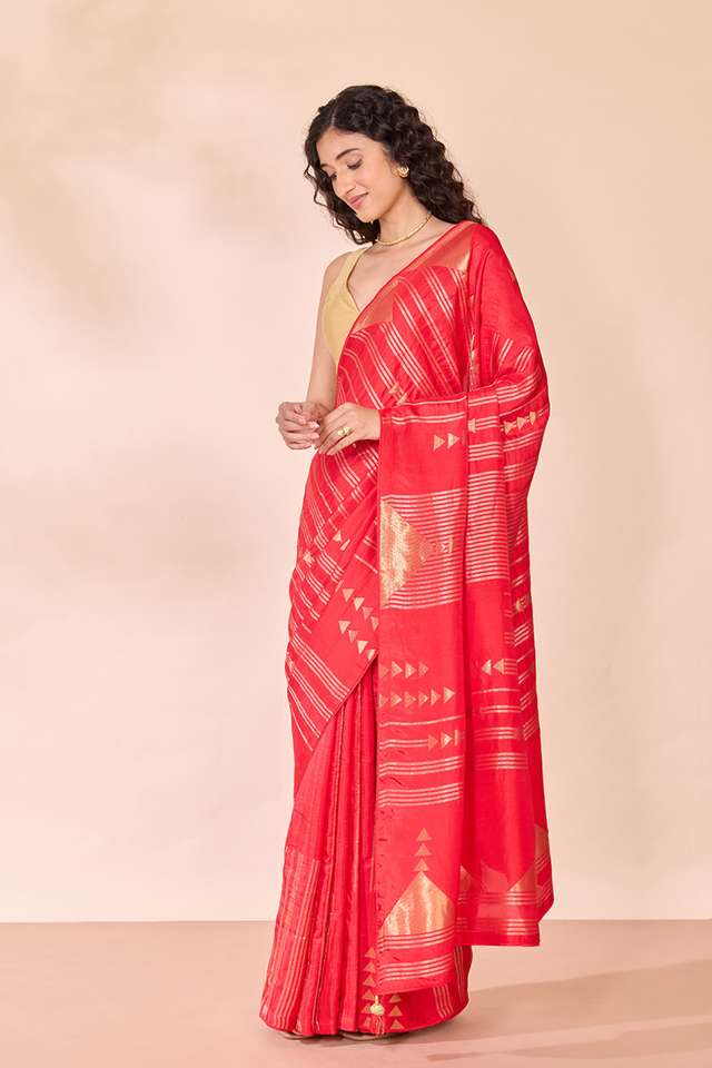 Red Woven Pure Viscose Saree thumbnail image number null