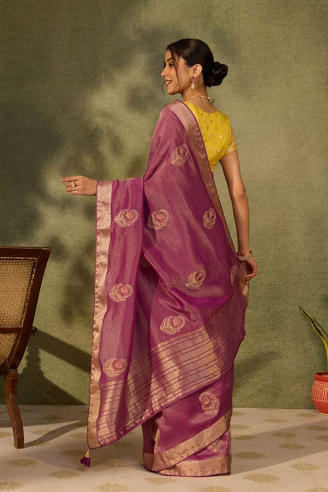 Purple Bengal Viscose Tissue Embroidered Saree thumbnail image number null