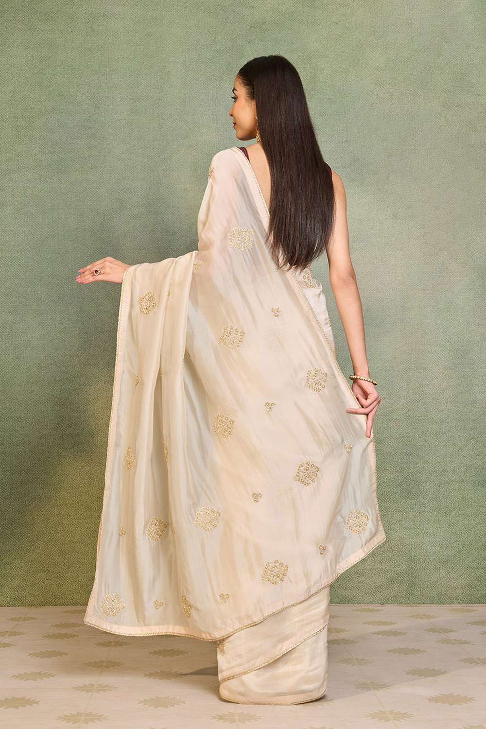 Off White Pure Viscose Embroidered Saree image number null