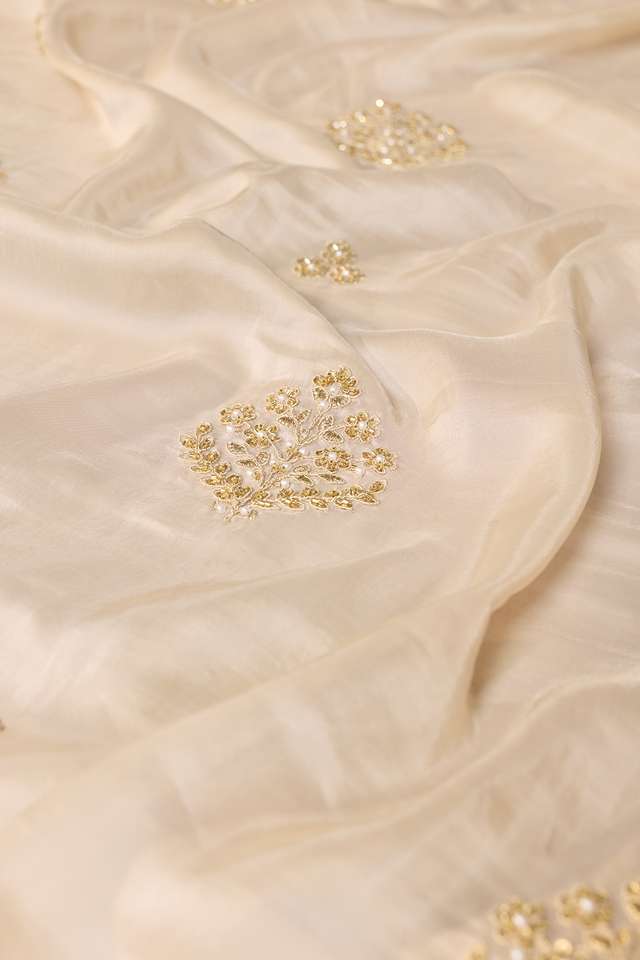 Off White Pure Viscose Embroidered Saree thumbnail image number null