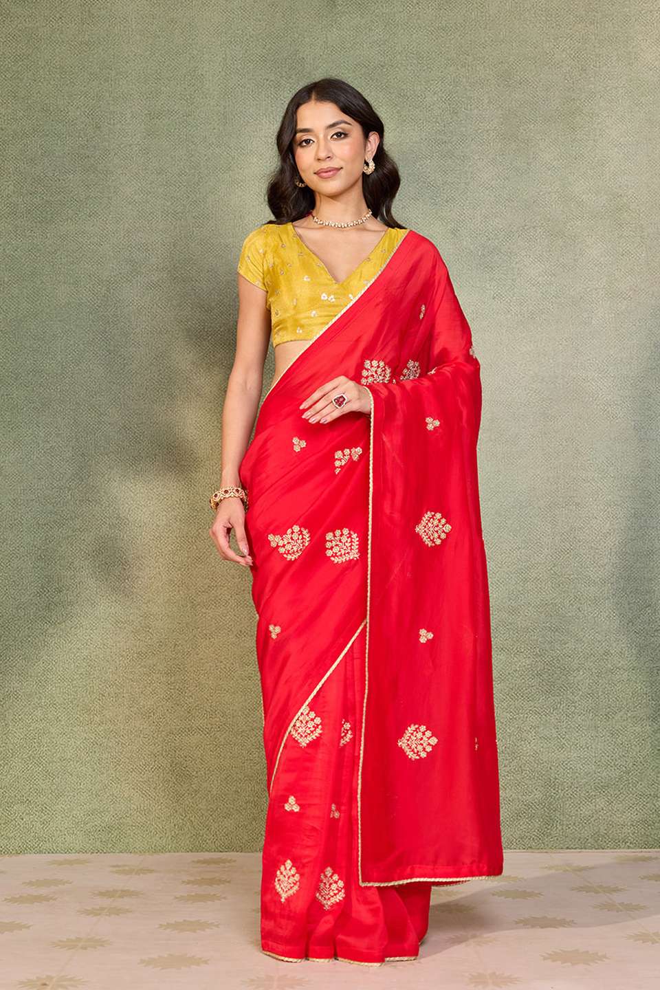 Red Pure Viscose Embroidered Saree