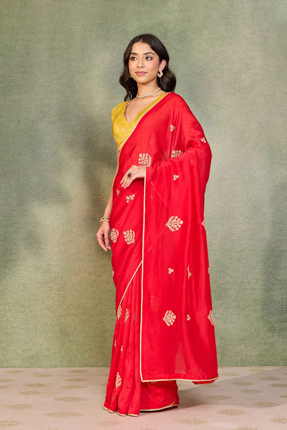 Red Pure Viscose Embroidered Saree image number null