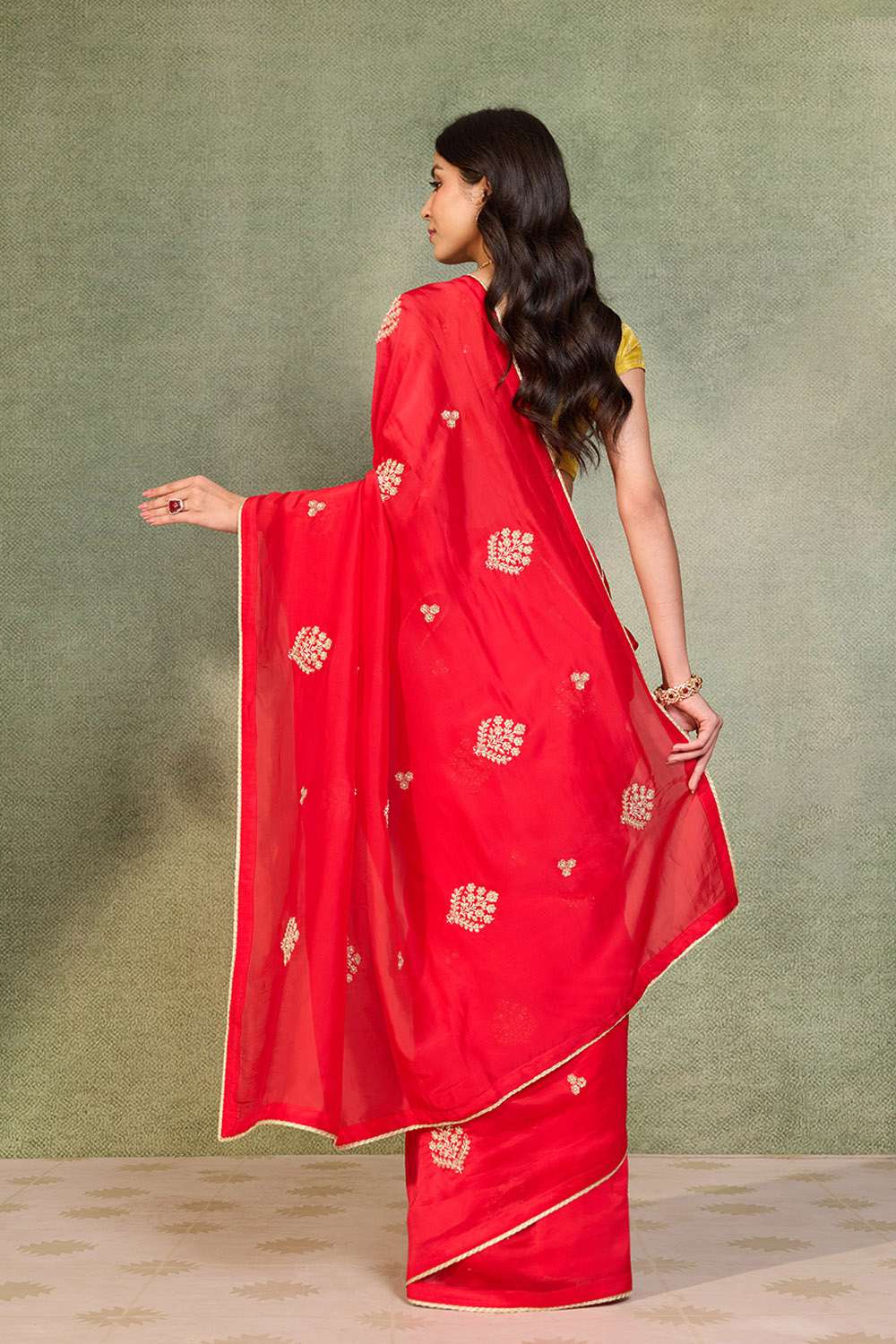 Red Pure Viscose Embroidered Saree image number null