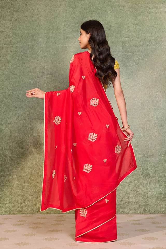 Red Pure Viscose Embroidered Saree thumbnail image number null