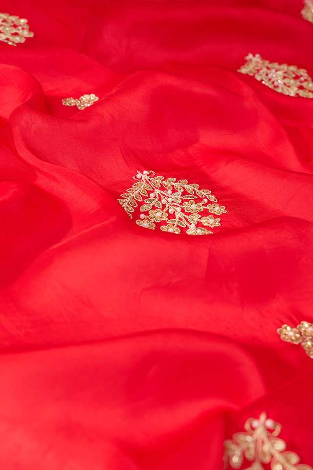 Red Pure Viscose Embroidered Saree thumbnail image number null