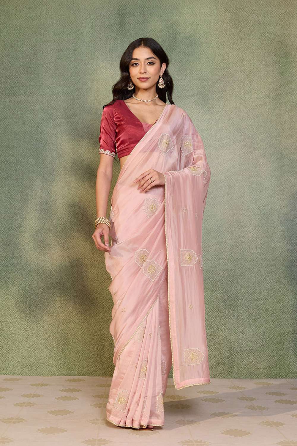 Light Pink Pure Viscose Embroidered Saree image number null