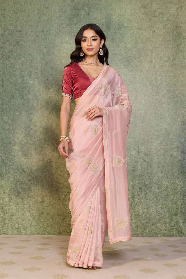 Light Pink Pure Viscose Embroidered Saree thumbnail image number null