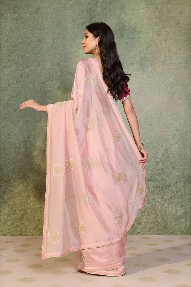 Light Pink Pure Viscose Embroidered Saree thumbnail image number null