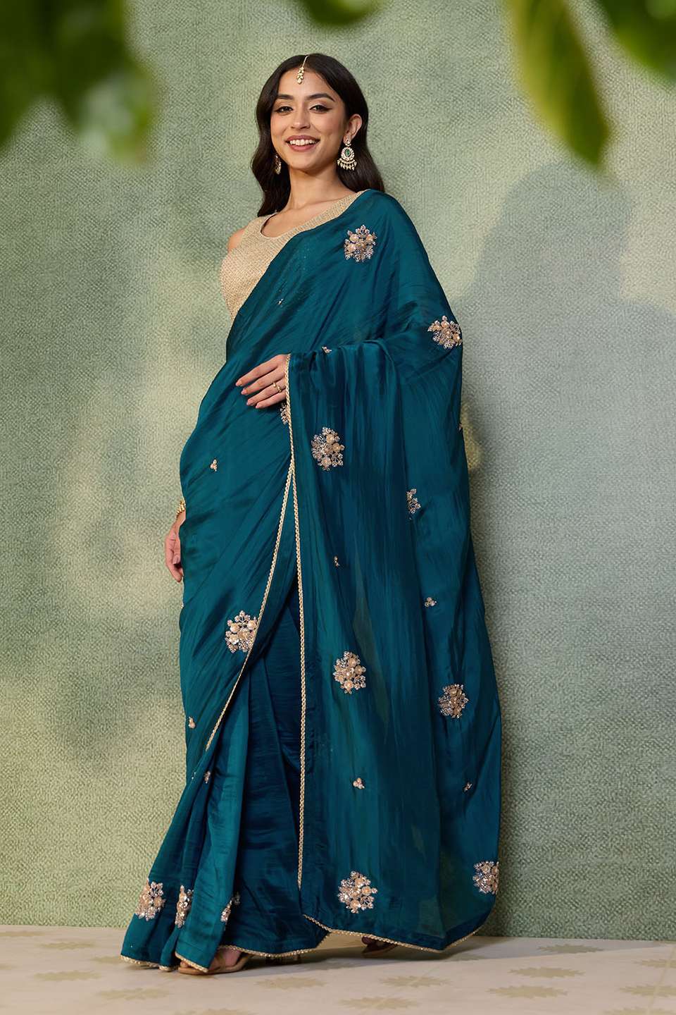 Blue Pure Viscose Embroidered Saree