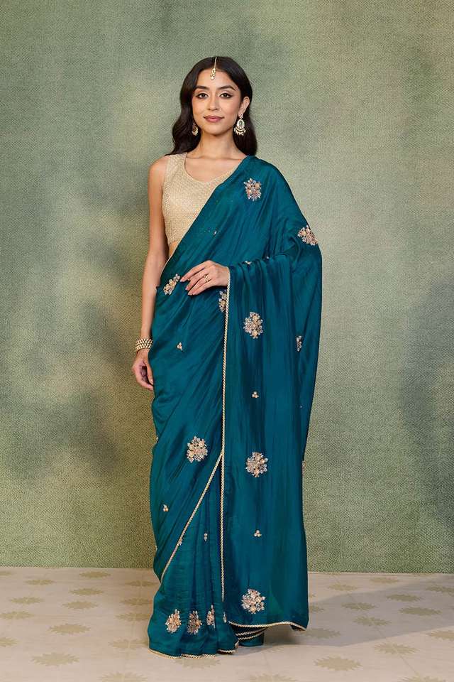 Blue Pure Viscose Embroidered Saree thumbnail image number null
