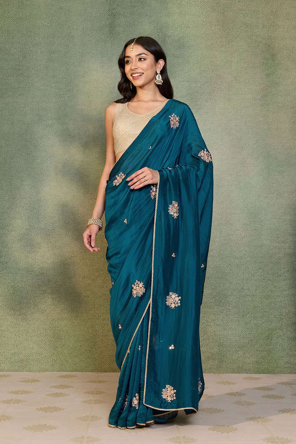 Blue Pure Viscose Embroidered Saree image number null