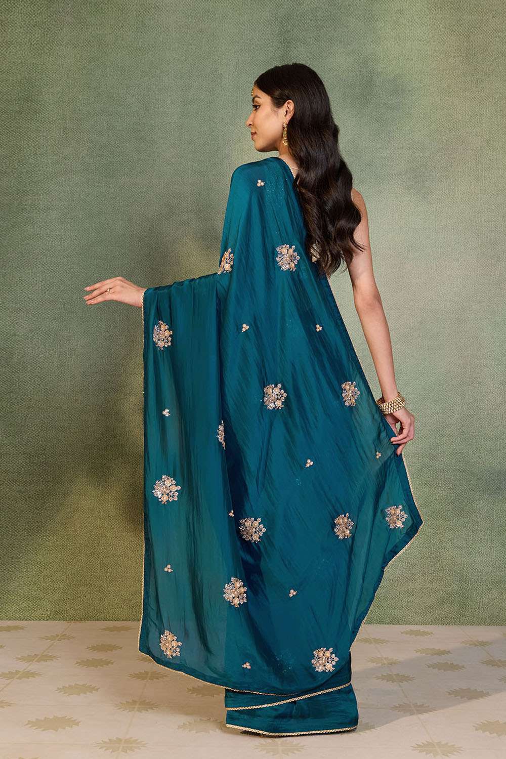 Blue Pure Viscose Embroidered Saree image number null