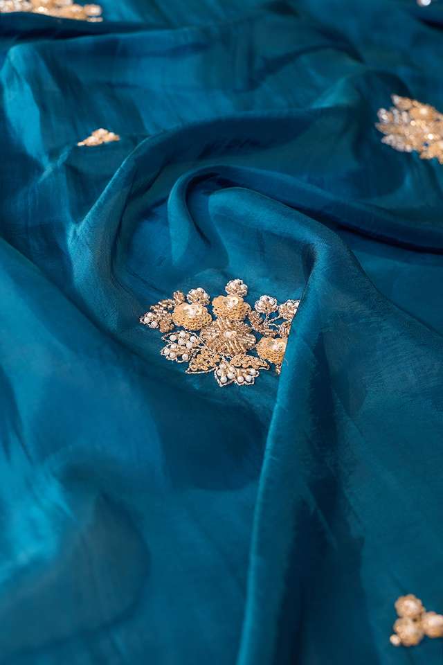 Blue Pure Viscose Embroidered Saree thumbnail image number null
