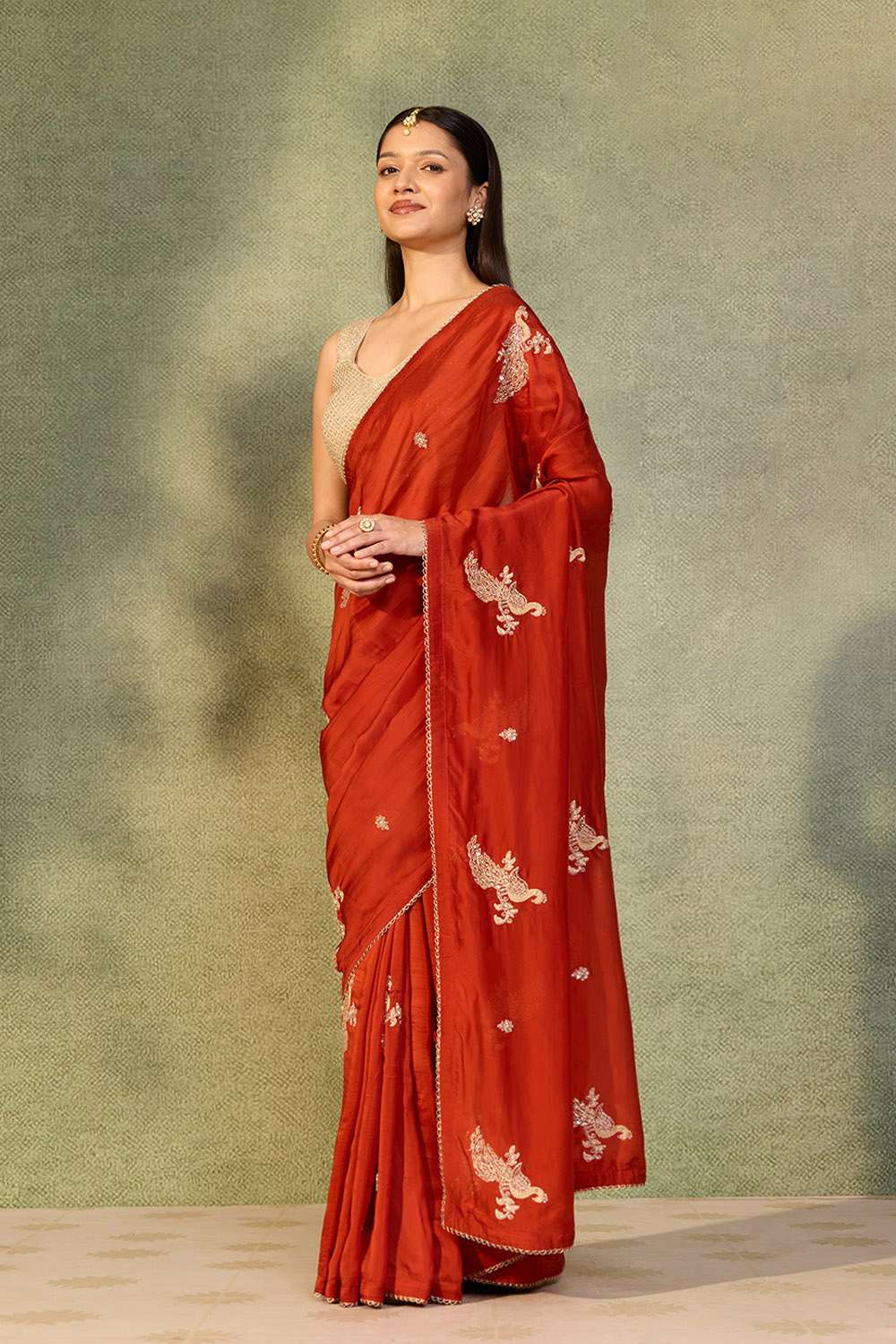 Orange Pure Viscose Embroidered Saree image number null