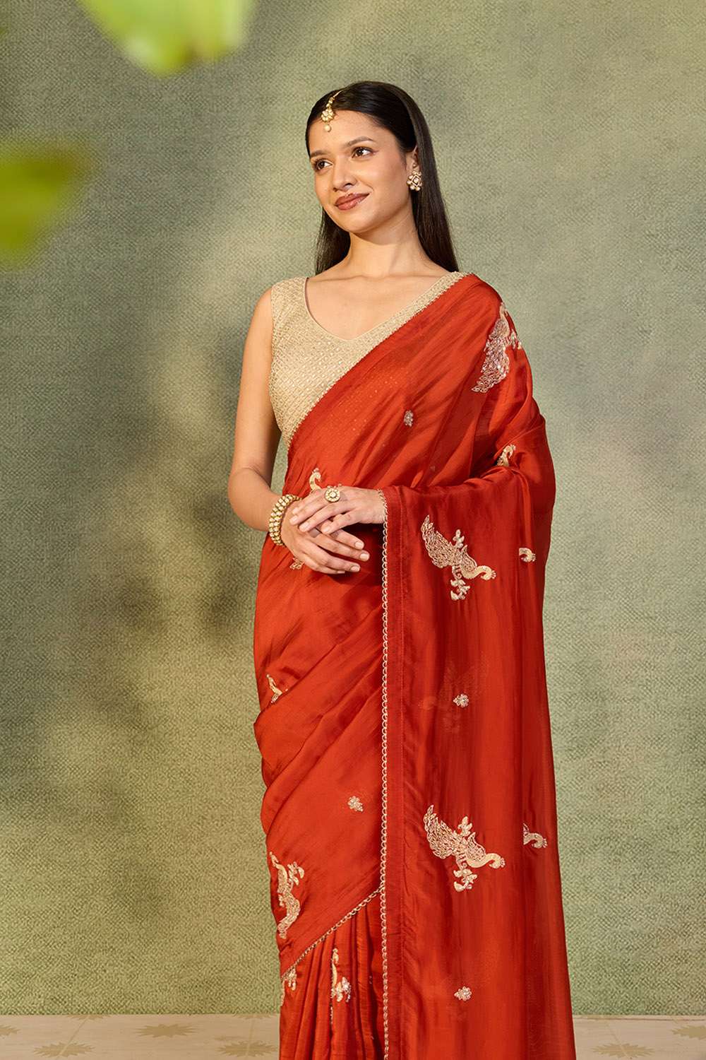 Orange Pure Viscose Embroidered Saree image number null