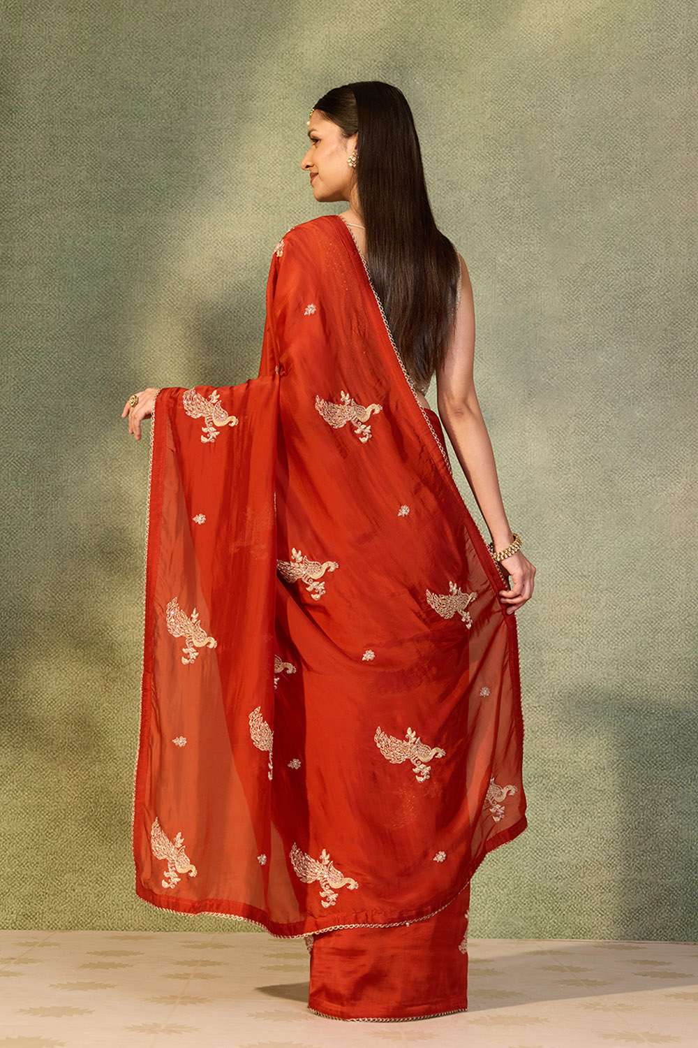 Orange Pure Viscose Embroidered Saree image number null