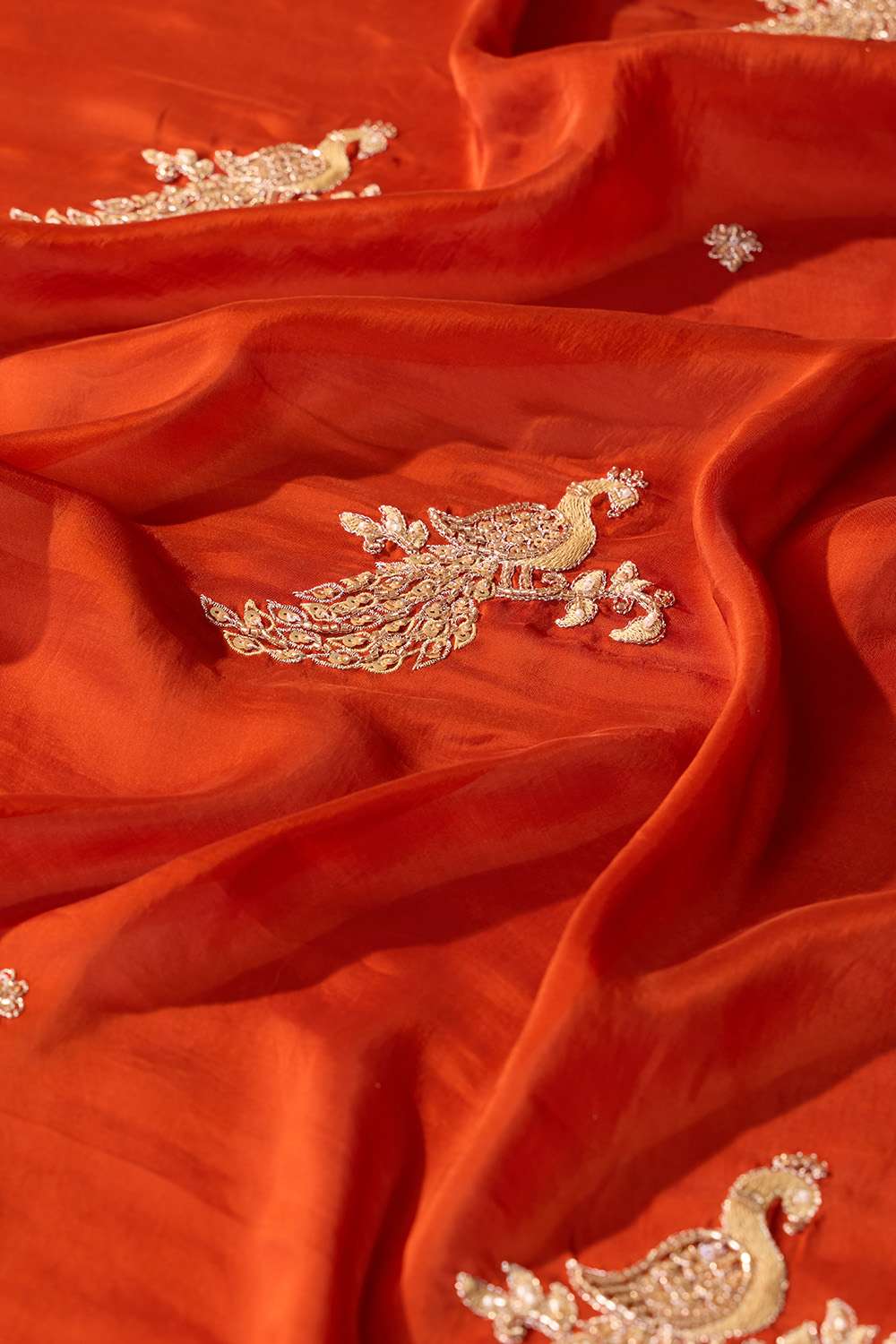 Orange Pure Viscose Embroidered Saree image number null